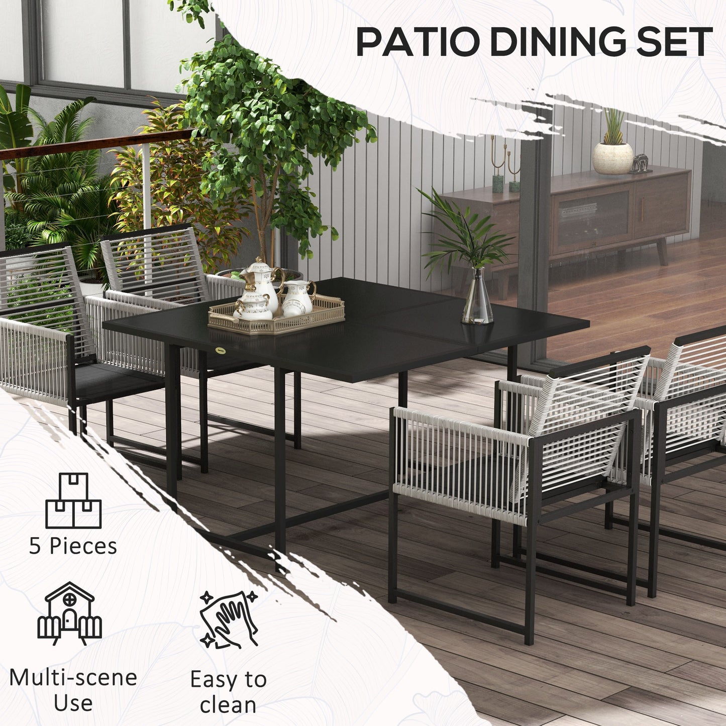 Riha Metal Grey 8 Seater Garden Dining Set Rattan String Design