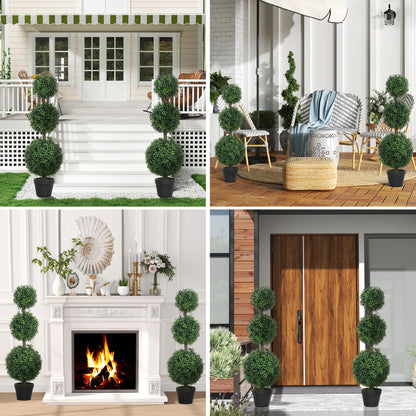 Rafile Set Of 2 Artificial Boxwood Topiary Trees With Triple Ball Design H8 100cm
