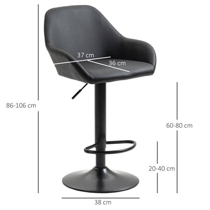Falani Set Of 2 Black Faux Leather Adjustable Bar Chairs With Armrests
