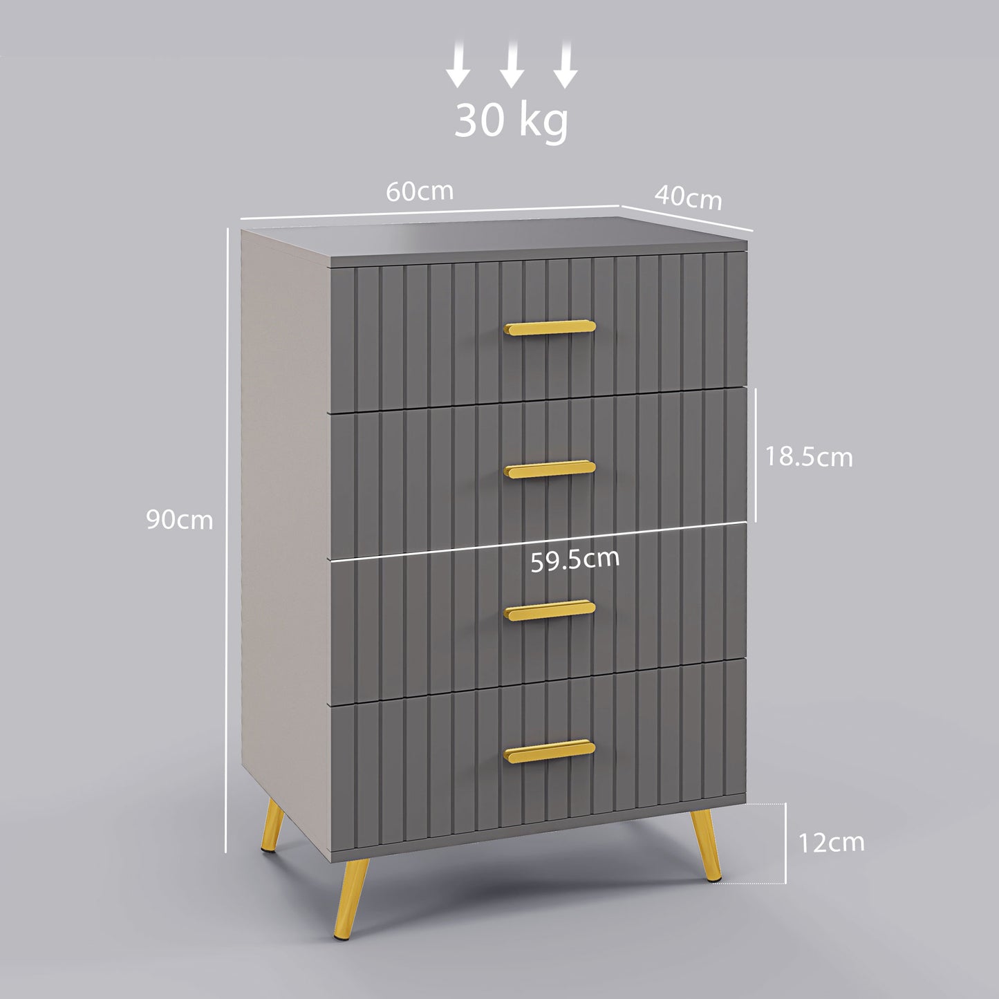 Zine Wooden Grey And Gold Tone 4 Drawer Embossed Dresser