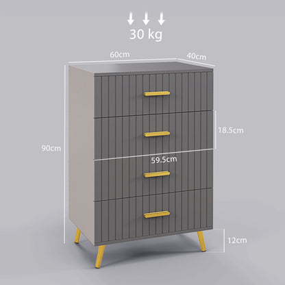 Zine Wooden Grey And Gold Tone 4 Drawer Embossed Dresser
