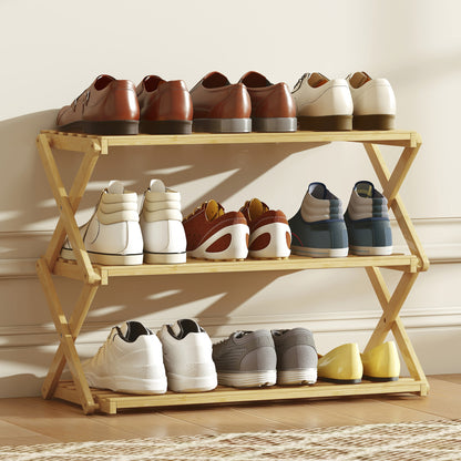 Palu Natural Bamboo 3 Tier Folding Shoe Rack