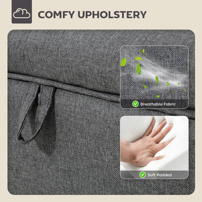 Doma Linen Grey Compact Storage Footstool With Storage Natural Wooden Legs