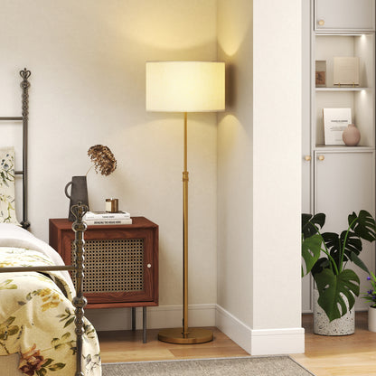 Mava Metal Gold Tone Adjustable Floor Lamp With Linen Shade Dimmable