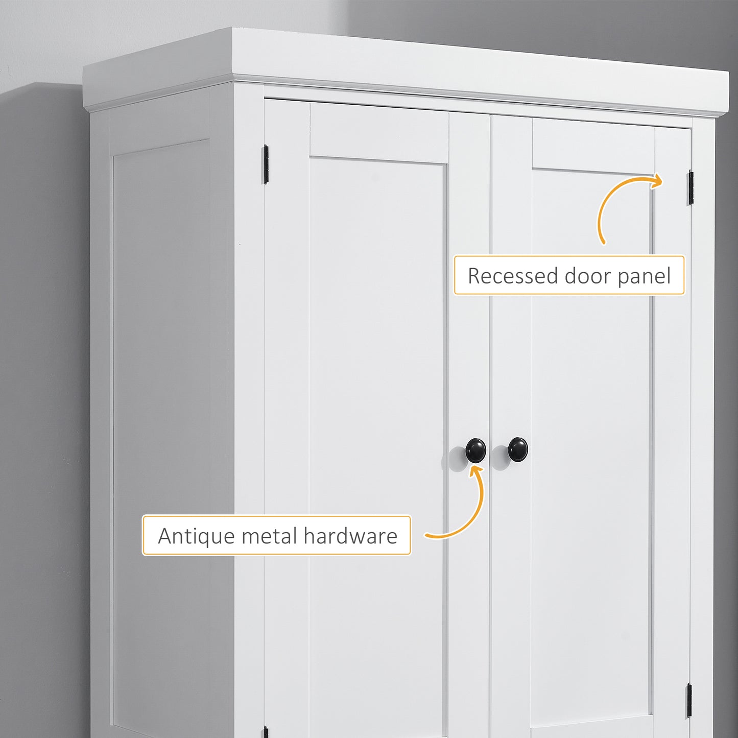 Fayo Wooden White Tall Colonial Style Kitchen Pantry Cabinet 4 Doors And Drawer