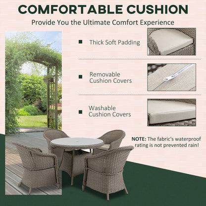 Vifi Rattan Grey 4 Seater Outdoor Dining Set With Glass Table And Cushions