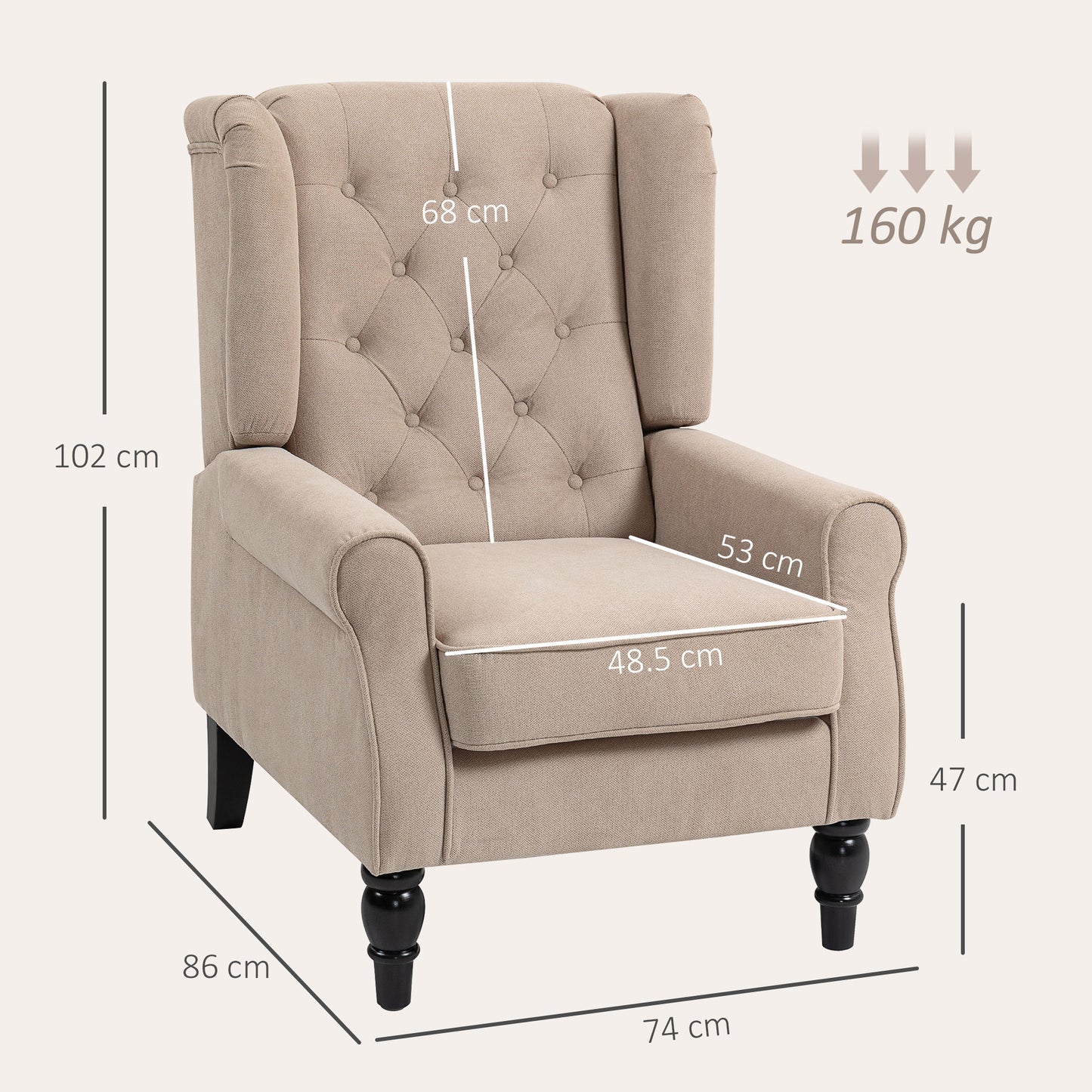 Nobael Beige Retro Wingback Accent Chair With Diamond Button Tufted Upholstery