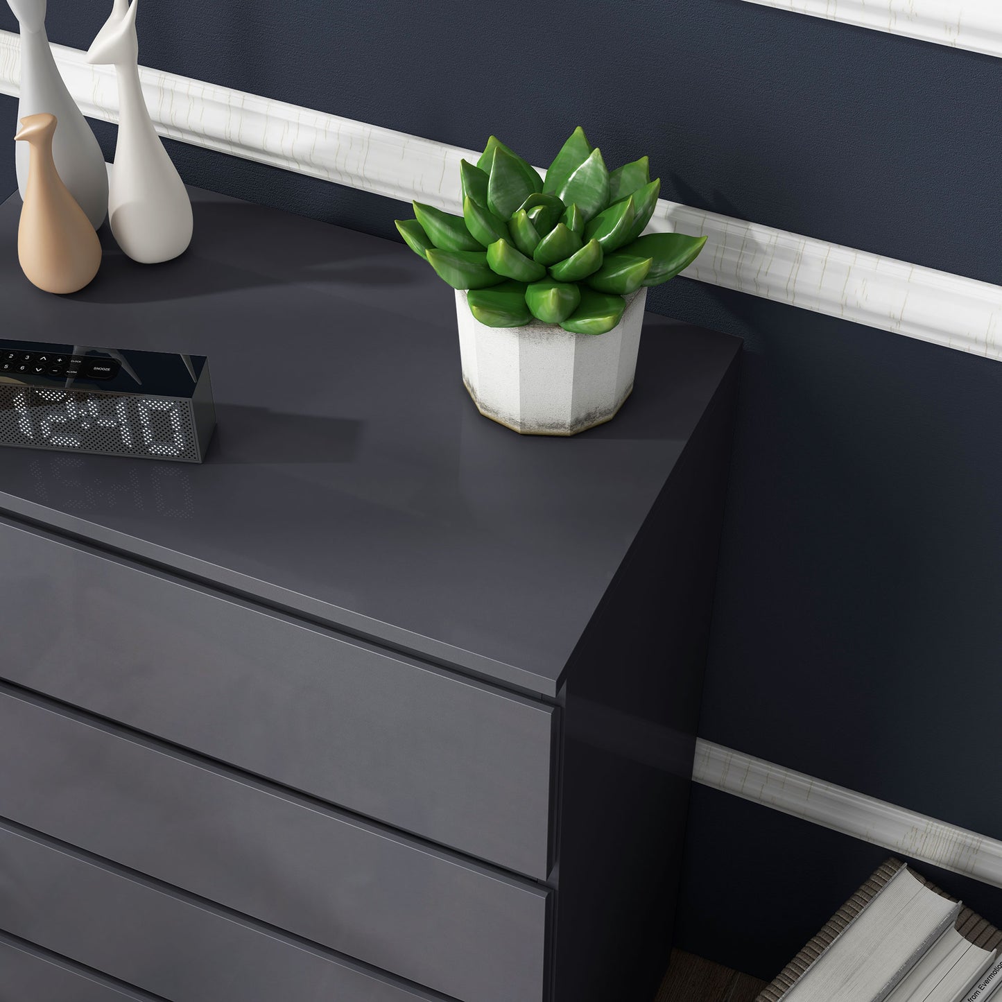 Valo Leha High Gloss Grey 4 Drawer Chest Of Drawers With Modern Storage Design