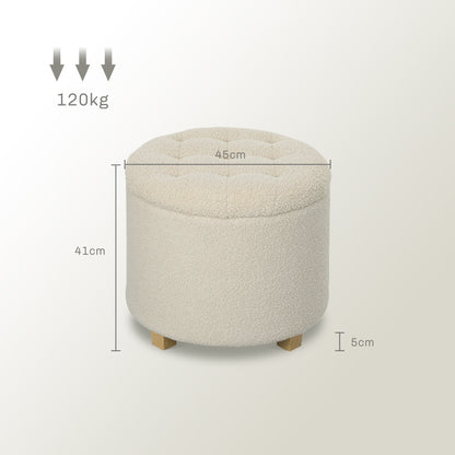 Fimi Boucle Cream White Storage Ottoman Diamond Tufted Lid Teddy Fleece
