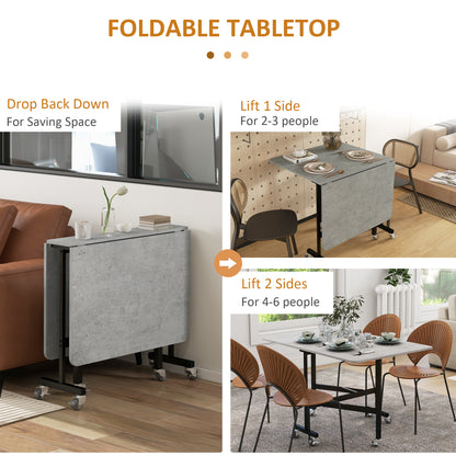 Ritodo Wooden Grey Marble Effect Mobile Drop Leaf Dining Table With Locking Castors