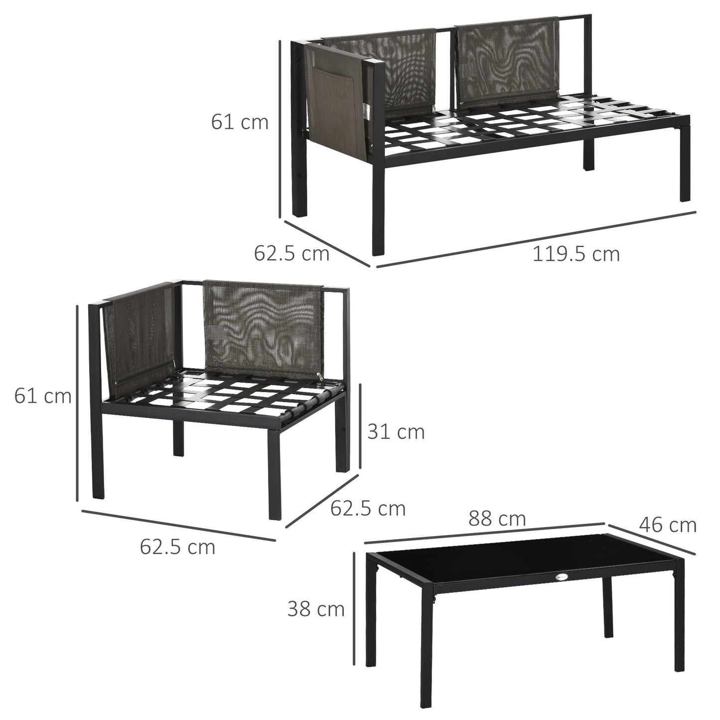 Sera 5 Seater Light Grey Garden Corner Sofa Set L Shape with Glass Top Coffee Table