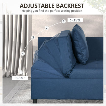 Sumima Fabric Blue 3 In One Convertible Single Sofa Bed With 5 Position Adjustable Back