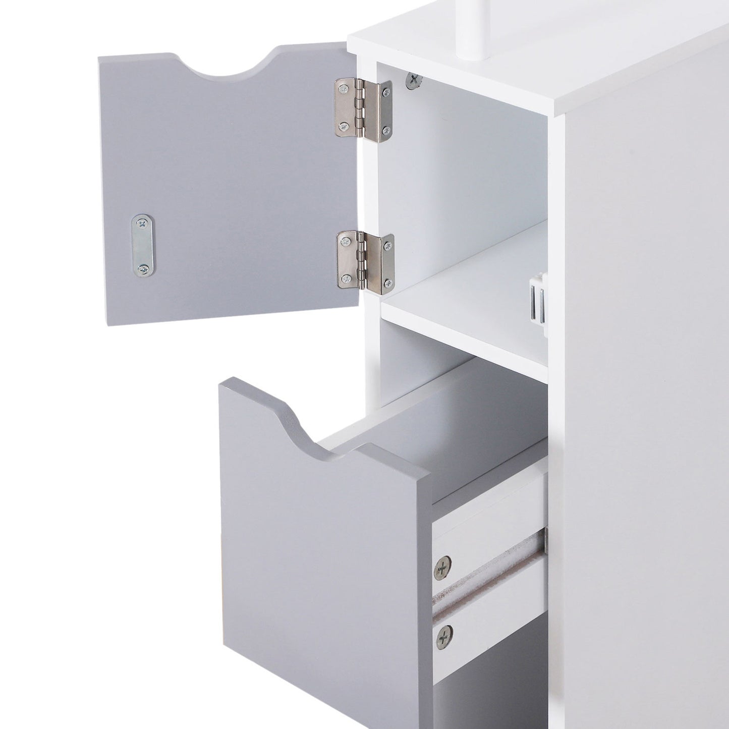 Nenero Tall Freestanding Bathroom Storage Cabinet With Shelves And Drawers White And Grey