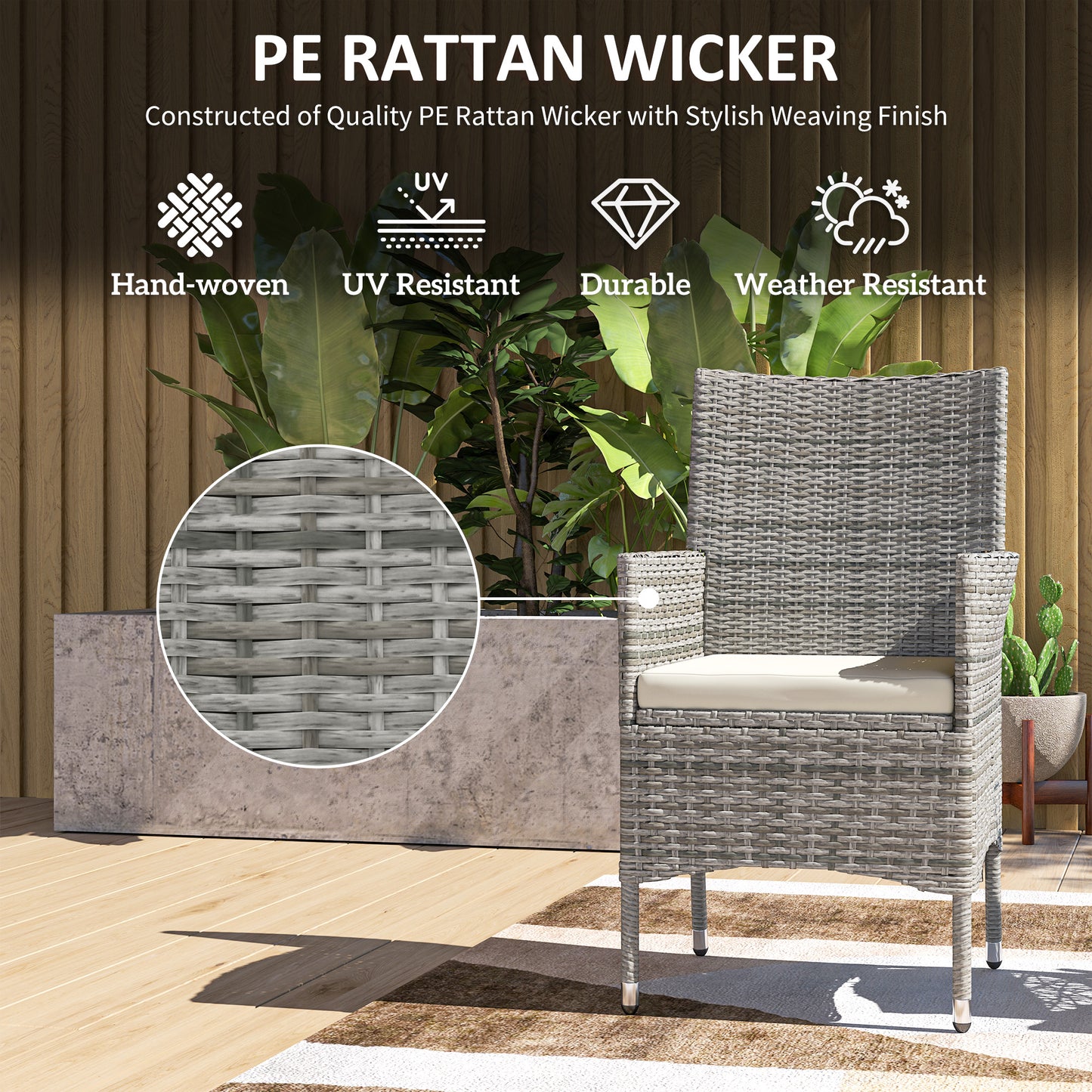 Ralifase Rattan Mixed Grey Garden Dining Chairs Set Of 2 With Cushions