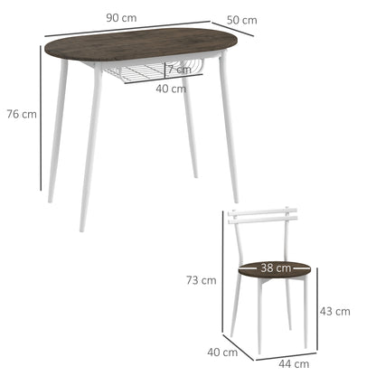 Naseva Metal And Wood Natural Oval Dining Table Set With 2 Chairs And Wire Storage