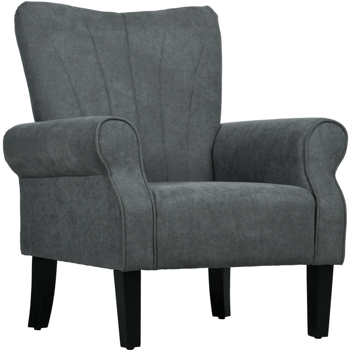 Suri Mid Century Dark Grey Accent Armchair With Rolled Arms And Wooden Legs