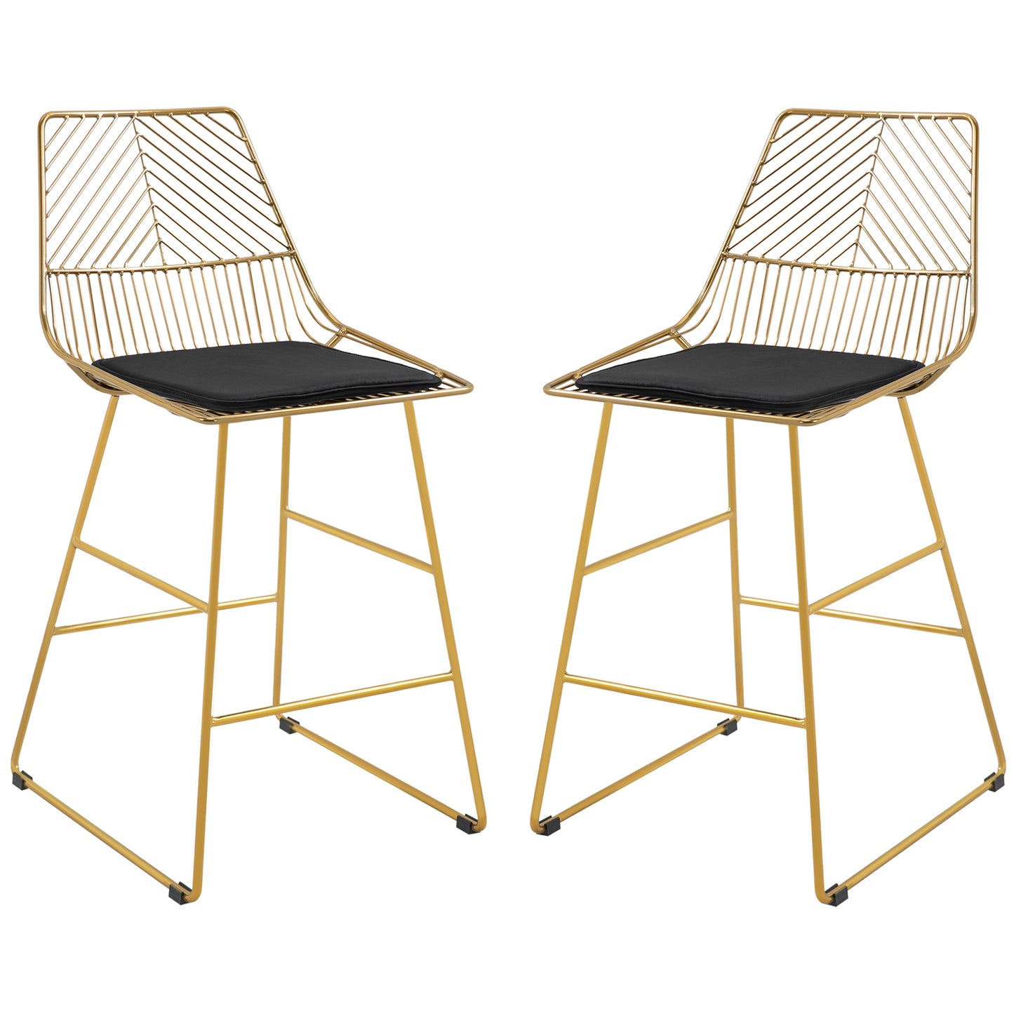 Sunira Metal Gold Counter H8 Bar Stools Set Of 2 With Wire Frame Design