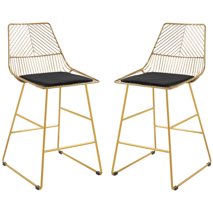 Sunira Metal Gold Counter H8 Bar Stools Set Of 2 With Wire Frame Design