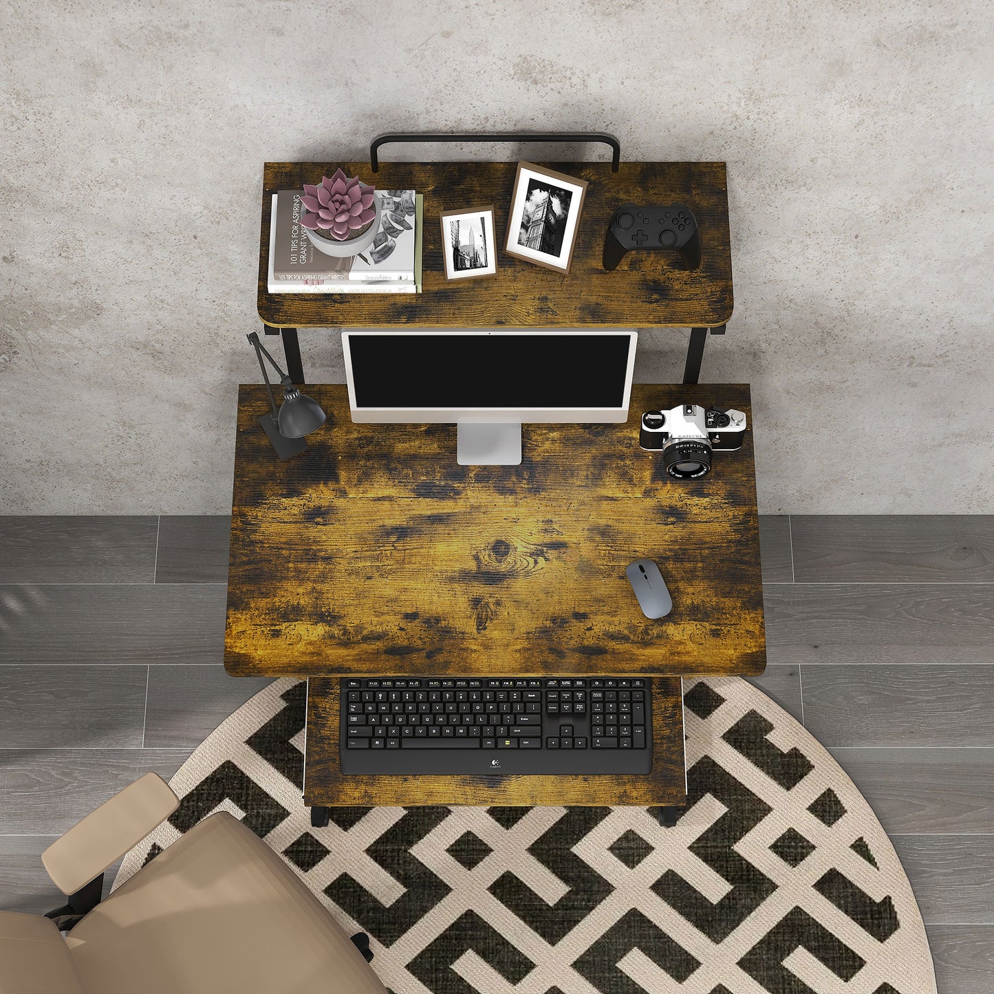 Nisuke 80cm Brown And Black Work Home Office Desk With Sliding Keyboard Tray And Storage