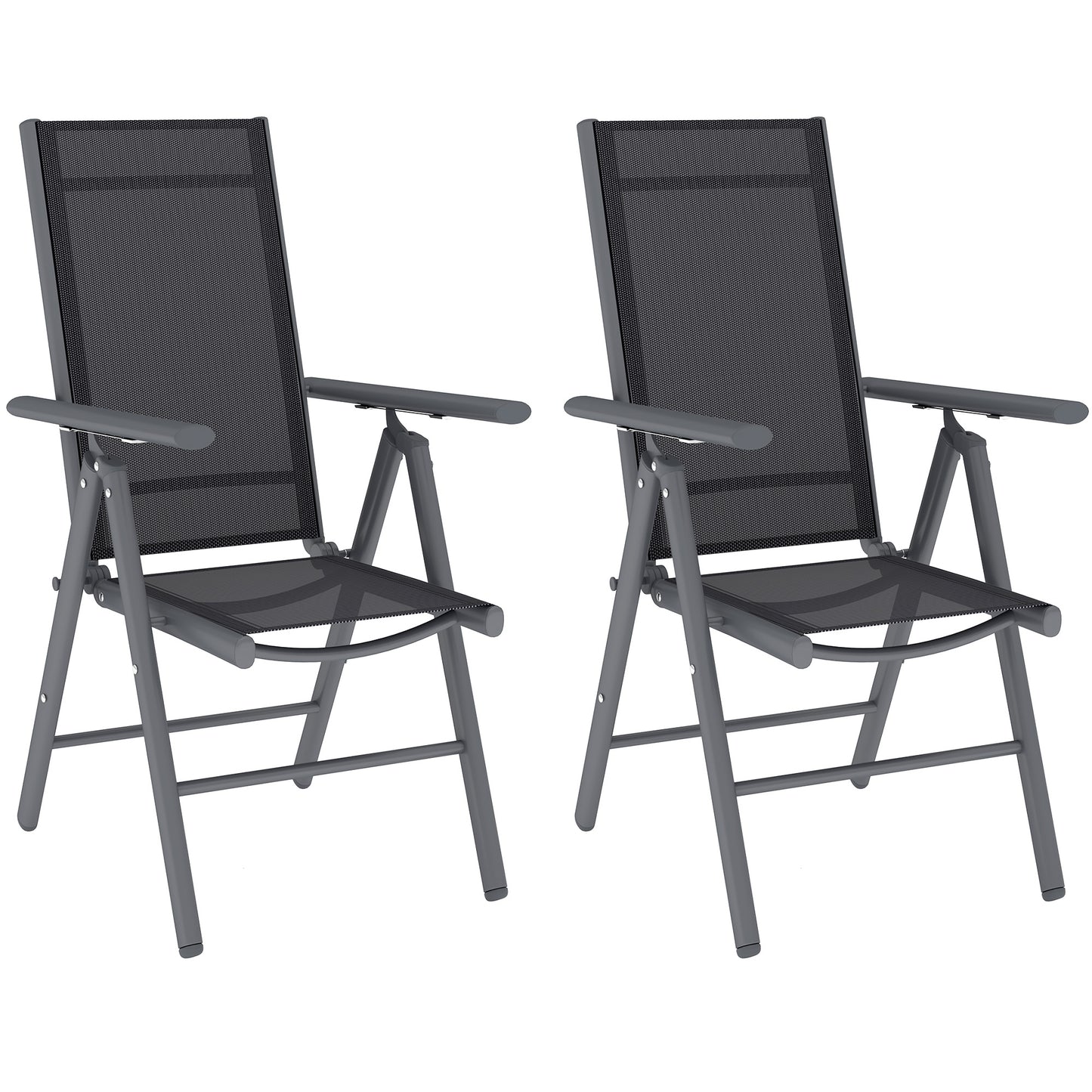 Disusu Set Of 2 Aluminium Dark Grey Folding Garden Dining Chairs With Breathable Mesh