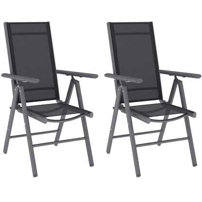 Disusu Set Of 2 Aluminium Dark Grey Folding Garden Dining Chairs With Breathable Mesh