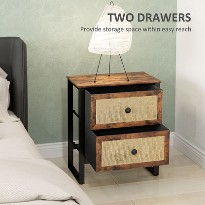 Mata Coyo Brown Industrial Bedside Table Wicker 2 Drawers