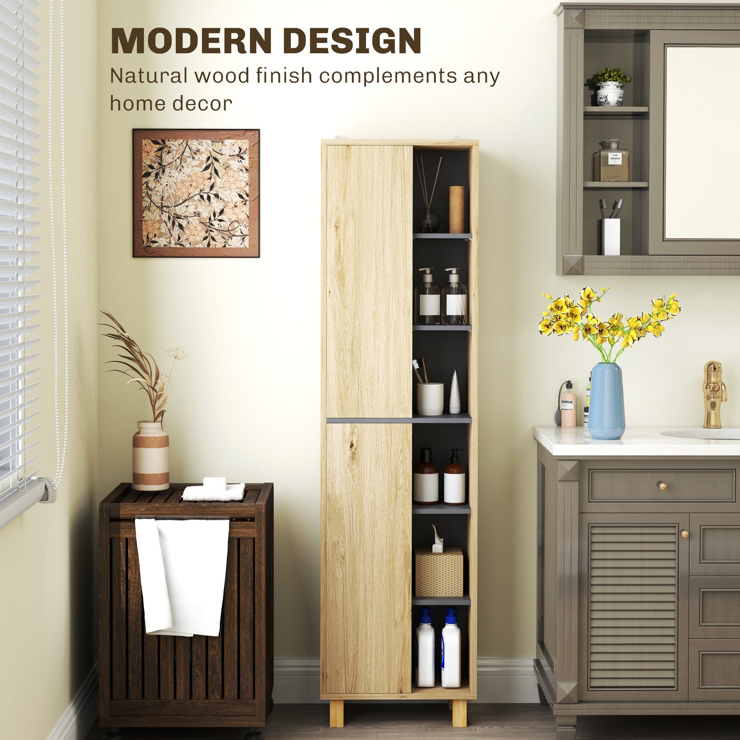 Lanoha Slim Multi Storage Bathroom Cabinet With Wood Effect Finish