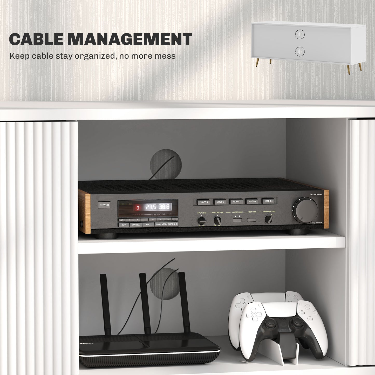 Lamo 120cm Wooden White TV Stand 2 Etched Doors and Shelf For Screens Up To 55 Inches