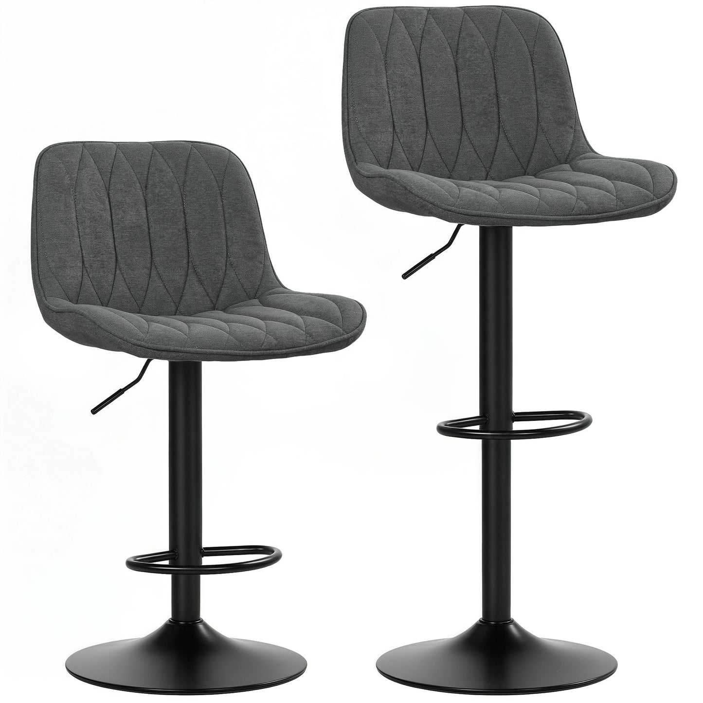 Likaha Fabric Charcoal Grey Linen Look Bar Stools Set Of 2