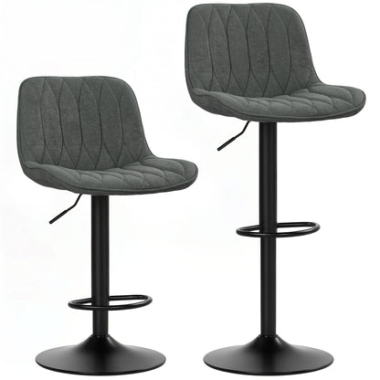 Likaha Fabric Charcoal Grey Linen Look Bar Stools Set Of 2