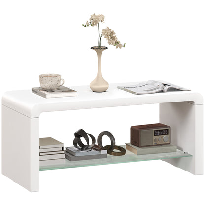 Velimo High Gloss White Curved 2 Tier Coffee Table