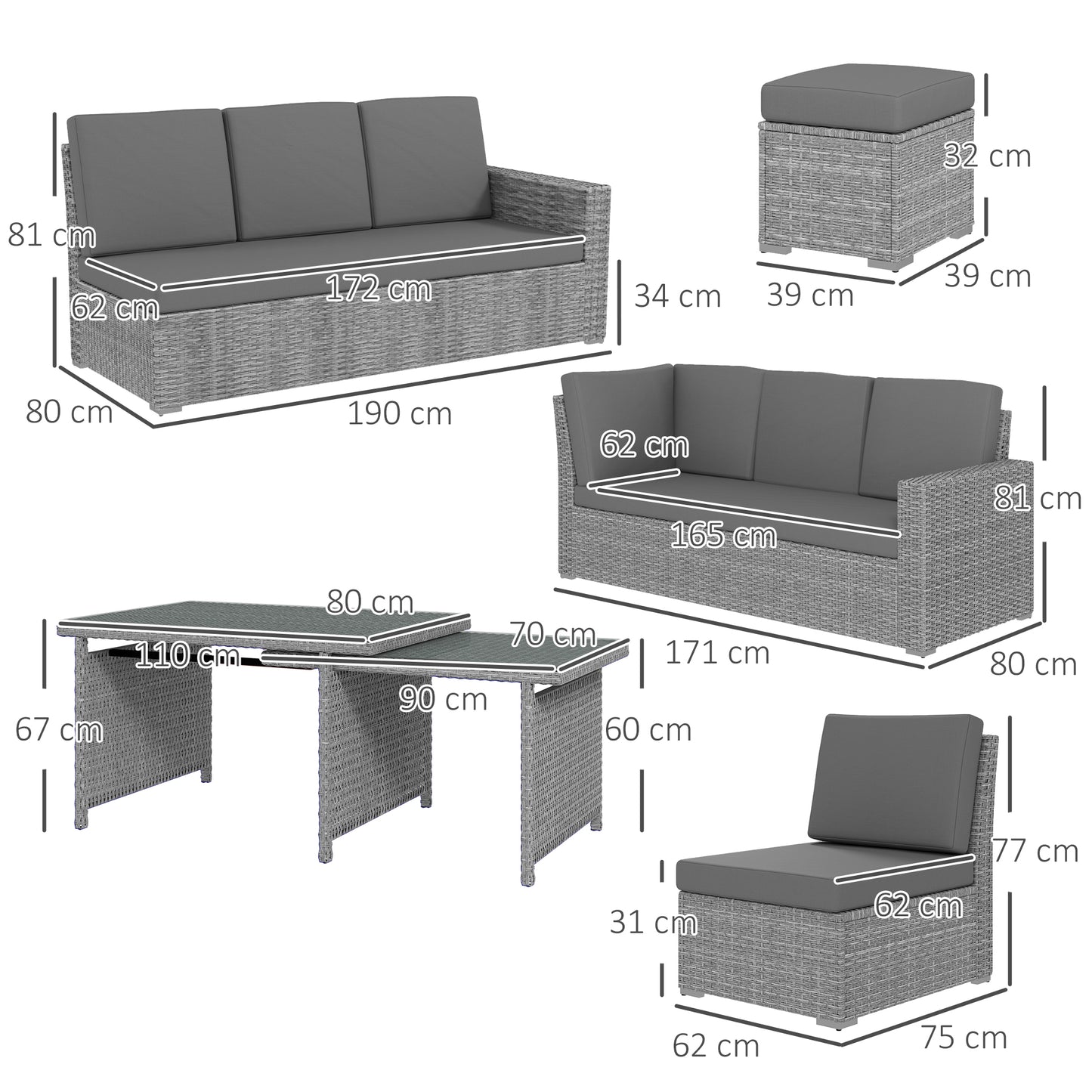 Nomiri 10 Seater Rattan Light Grey Outdoor Garden Sofa Set With Extendable Dining Table