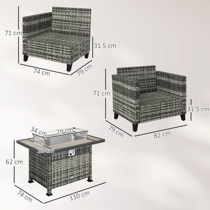 Nerato Grey Rattan 4 Seater Garden Furniture Set With Gas Fire Pit Table