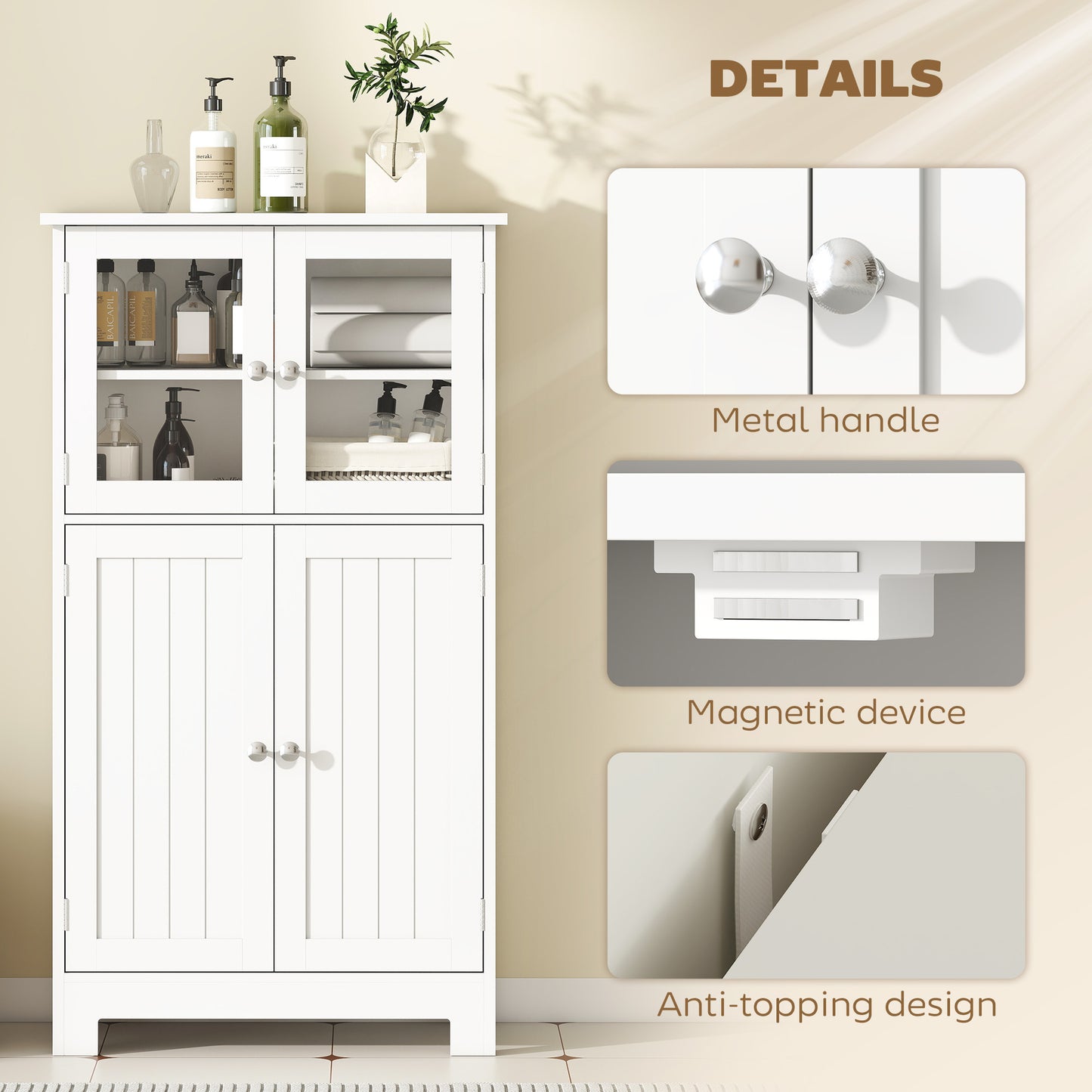 Mola Freestanding Storage Cabinet With Drawers Shelves And Glass Door For Bathroom Or Hallway