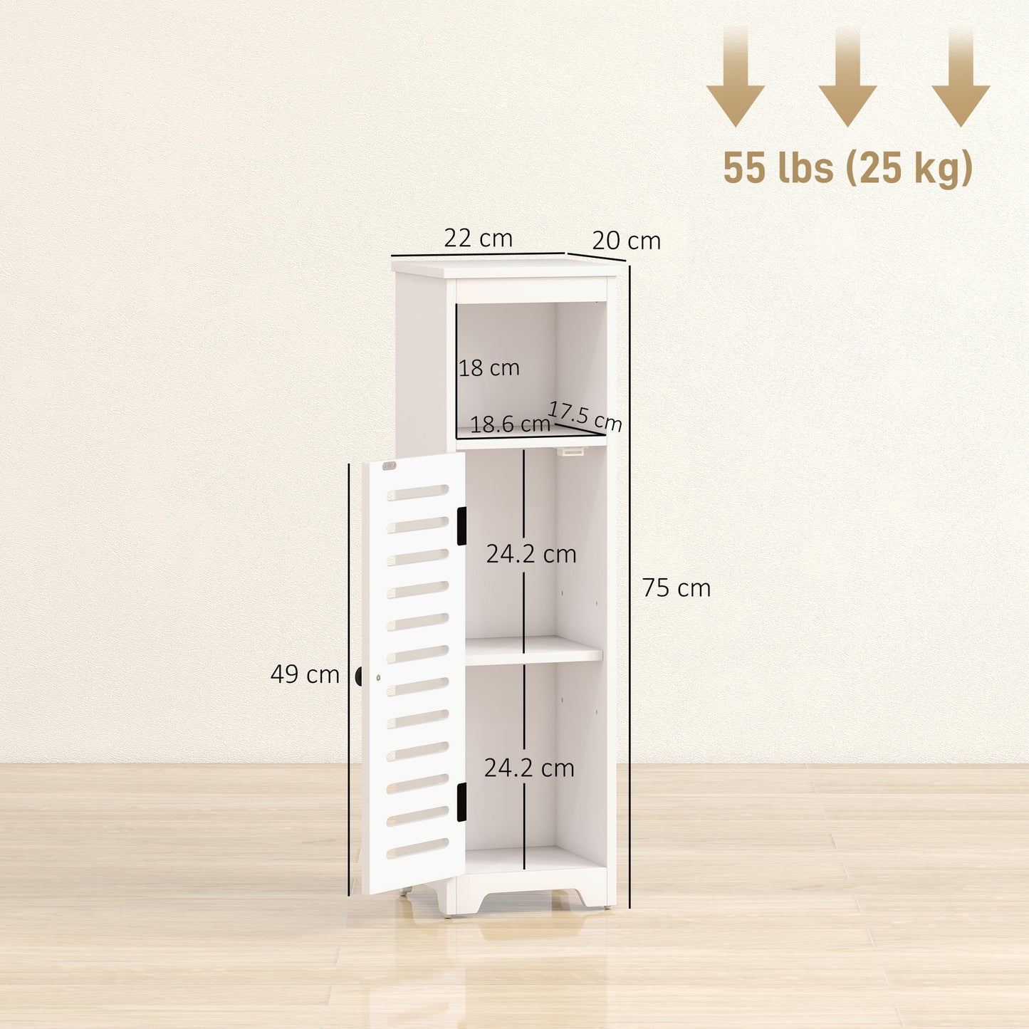 Nanova Compact Bathroom Floor Storage Cabinet With Louvered Door And Adjustable Shelves White 22 x 20 x 75 cm