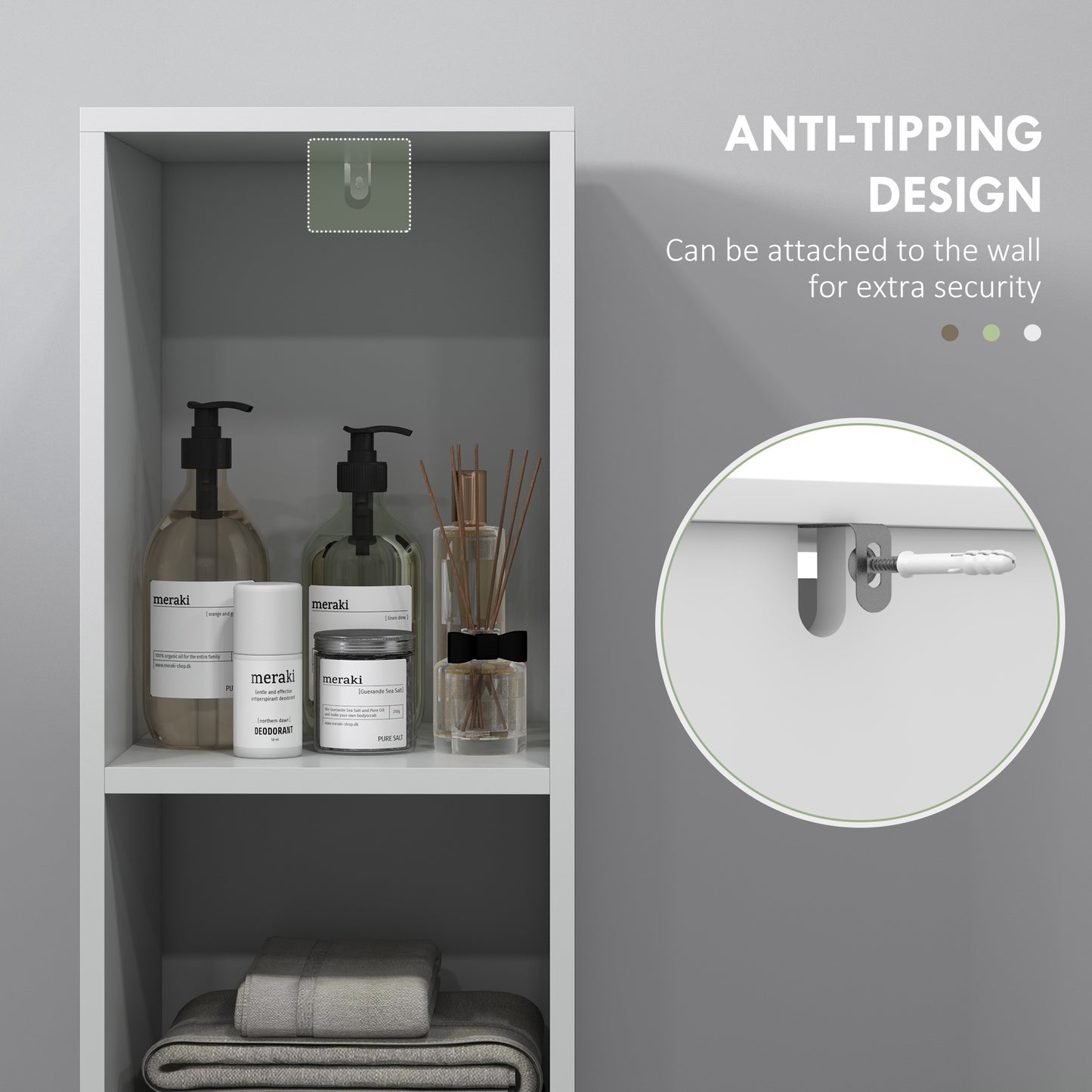 Suzise Slim Freestanding Bathroom Storage Cabinet With OFauxn Compartment For Small Spaces White
