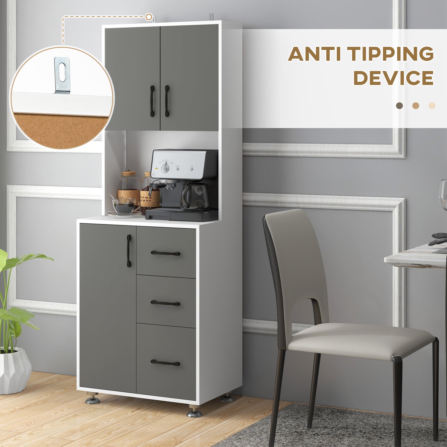 Saseve Wooden Grey Modern Kitchen Cupboard With 3 Drawers And OFauxn Counter