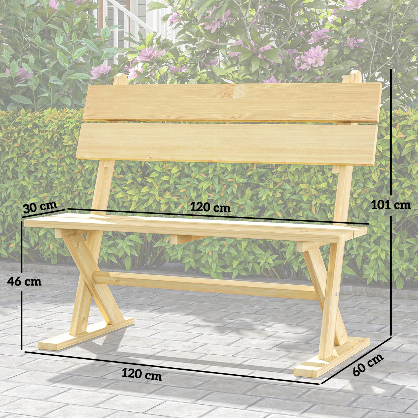 Soyo Fir Wood Natural 2 Seater Garden Bench With Slatted Seat And Angled Back