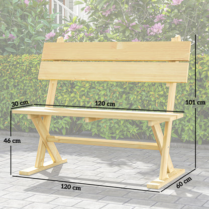 Soyo Fir Wood Natural 2 Seater Garden Bench With Slatted Seat And Angled Back