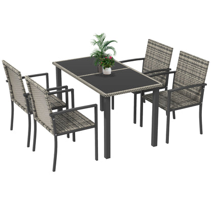 Saka Rattan Grey 4 Seater Outdoor Garden Dining Set With Tempered Glass Table And Chairs
