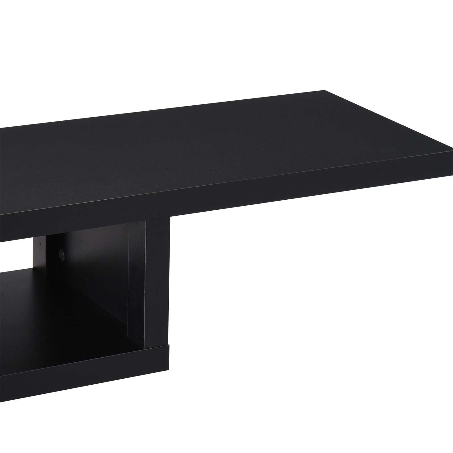 Mika Mael 152cm Wooden Black Wall Mounted Floating TV Unit With Open Shelving And Cable Ports