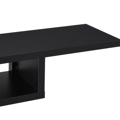 Mika Mael 152cm Wooden Black Wall Mounted Floating TV Unit With Open Shelving And Cable Ports