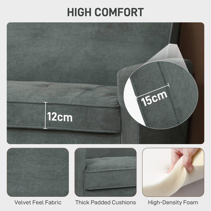 Pafa Dark Grey Velvet  Upholstered 2 Seater Sofa Natural Wooden Legs