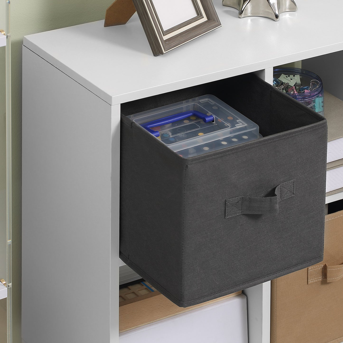 Momo Wooden Neutral Finish 4 Cube Storage Unit With 2 Fabric Drawers
