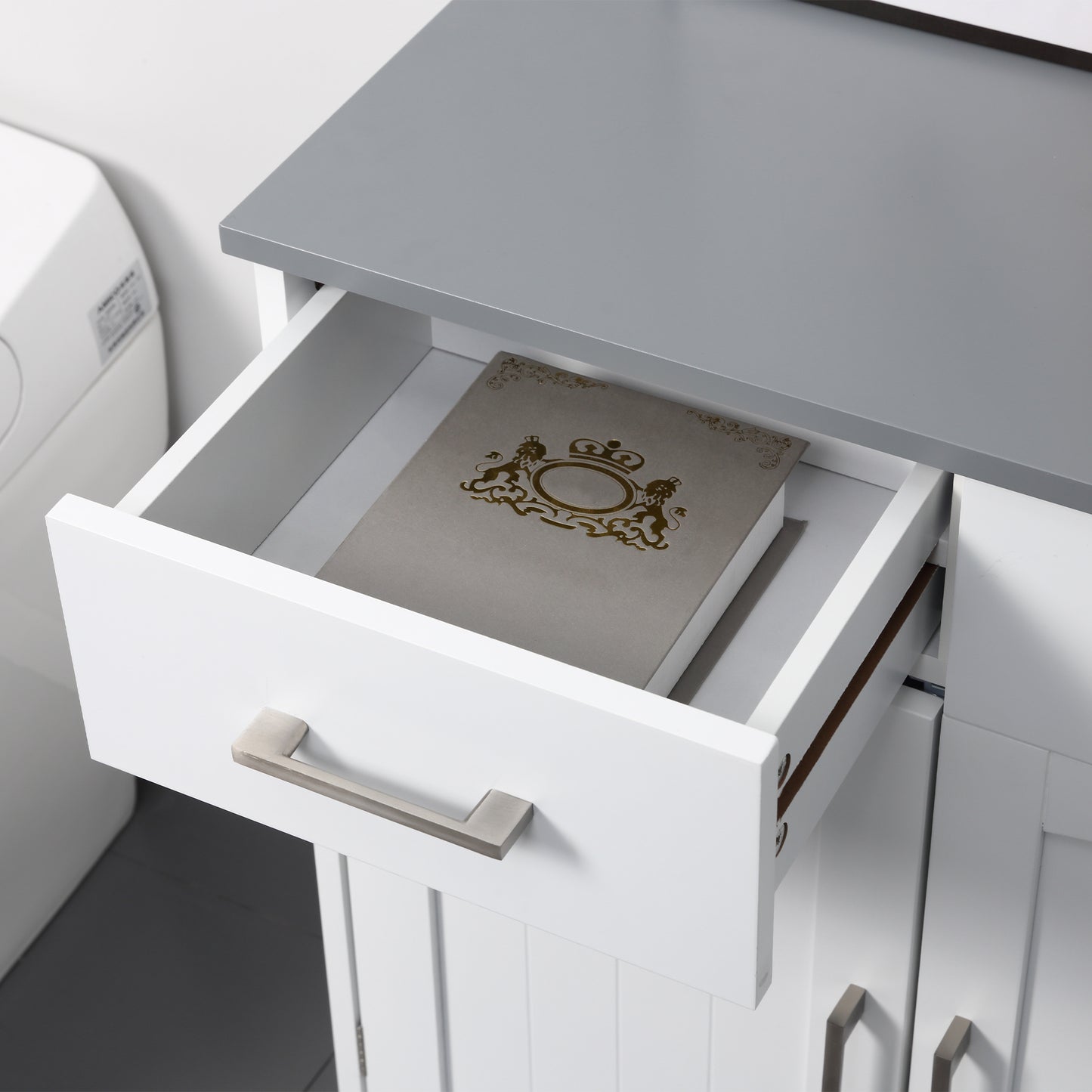 Tova White Bathroom Storage Cabinet With 2 Drawers Double Doors And Adjustable Shelves