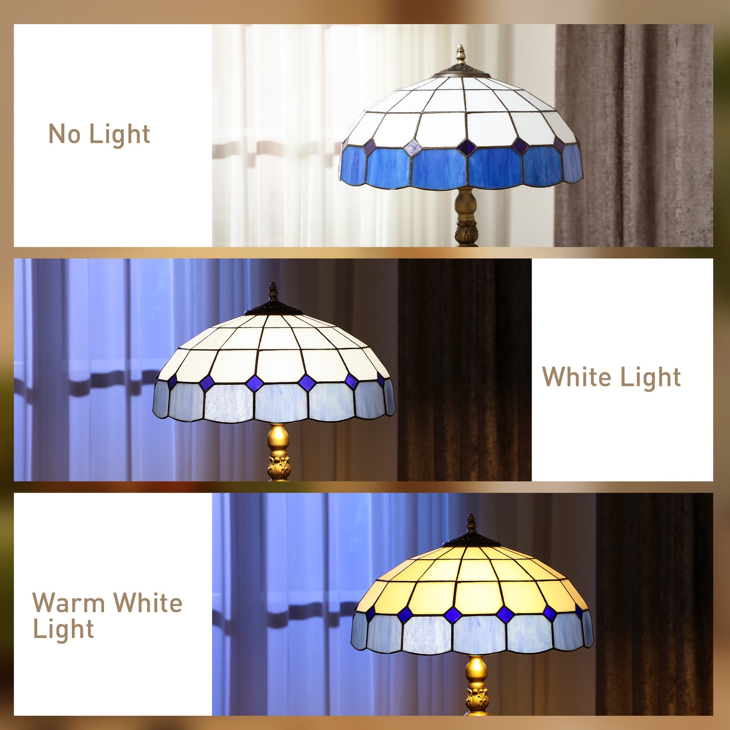 Luel Metal And Glass Bronze And Blue Tiffany Style Floor Lamp With Handcrafted Shade