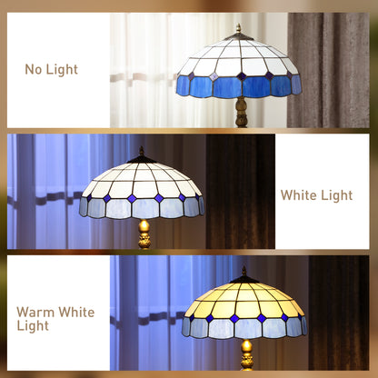 Luel Metal And Glass Bronze And Blue Tiffany Style Floor Lamp With Handcrafted Shade