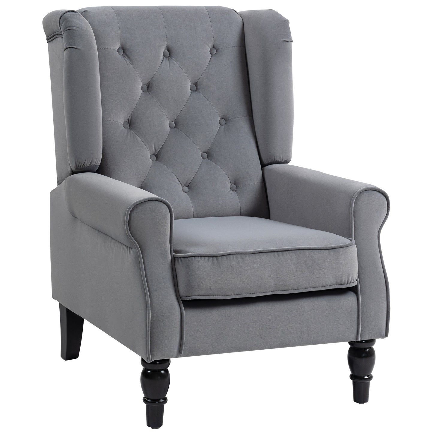 Linimo Light Grey Retro Wingback Accent Chair With Button Tufted Upholstery