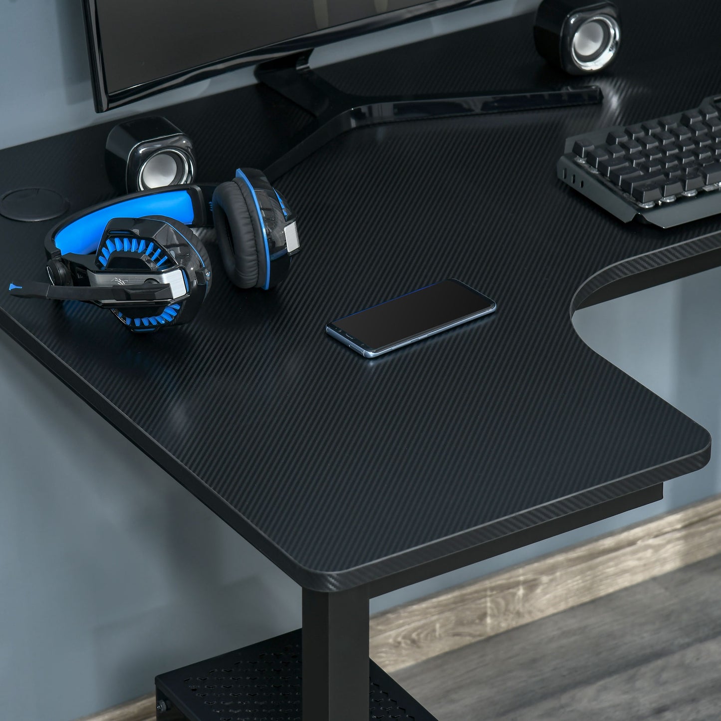 Toviba 145cm Black Left Hand L Shapedd Gaming Desk With Cable Management Holes