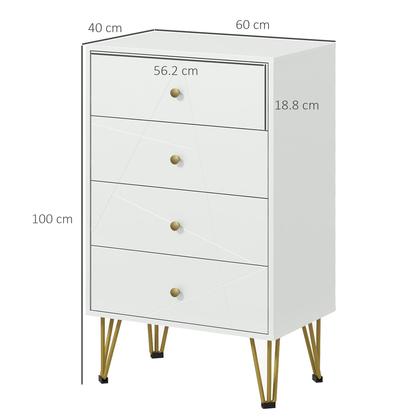Nebaso Metal And Wood White Tall 4 Drawer Chest With Hairpin Legs